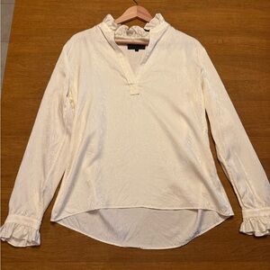 Nili Lotan Designer Ivory Jacquard 100% Silk Blouse Long Sleeve Top L